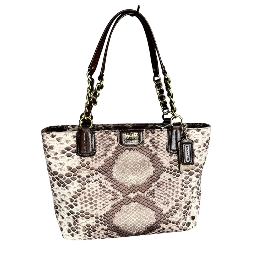 🆕 Coach Madison Tote Python Print Satin Leather Shoulder Bag - Picture 6 of 13